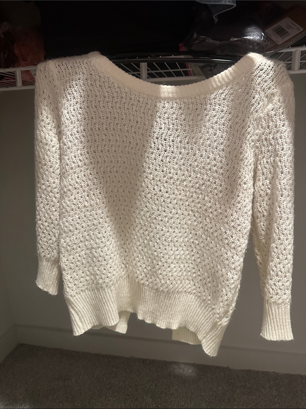 dELiA*s Cream Off-the-Shoulder Open-Knit Sweater